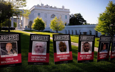 White House North Lawn with 100 Mugshots of Deported Criminal Illegal Aliens